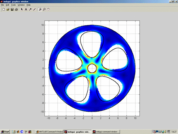 displaced wheel colord
      according to maximum principle stress